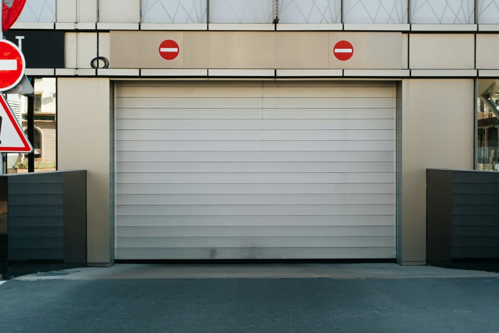 Closed underground garage parking in modern business center or residential building, exterior